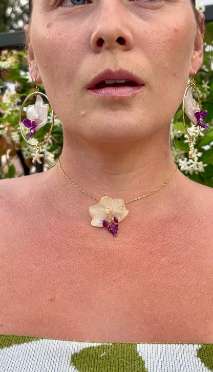 Dainty Purple and White Orchid Choker