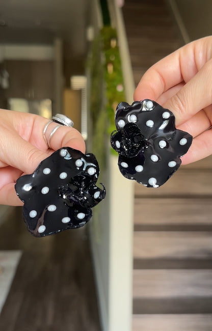 Black Polka Dot Orchid Earrings