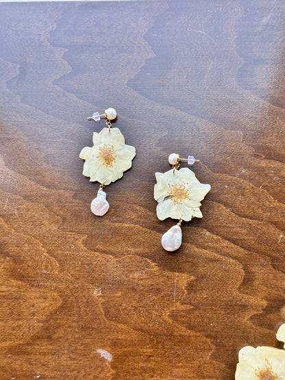 Baroque Pearl Rose Drop Earrings