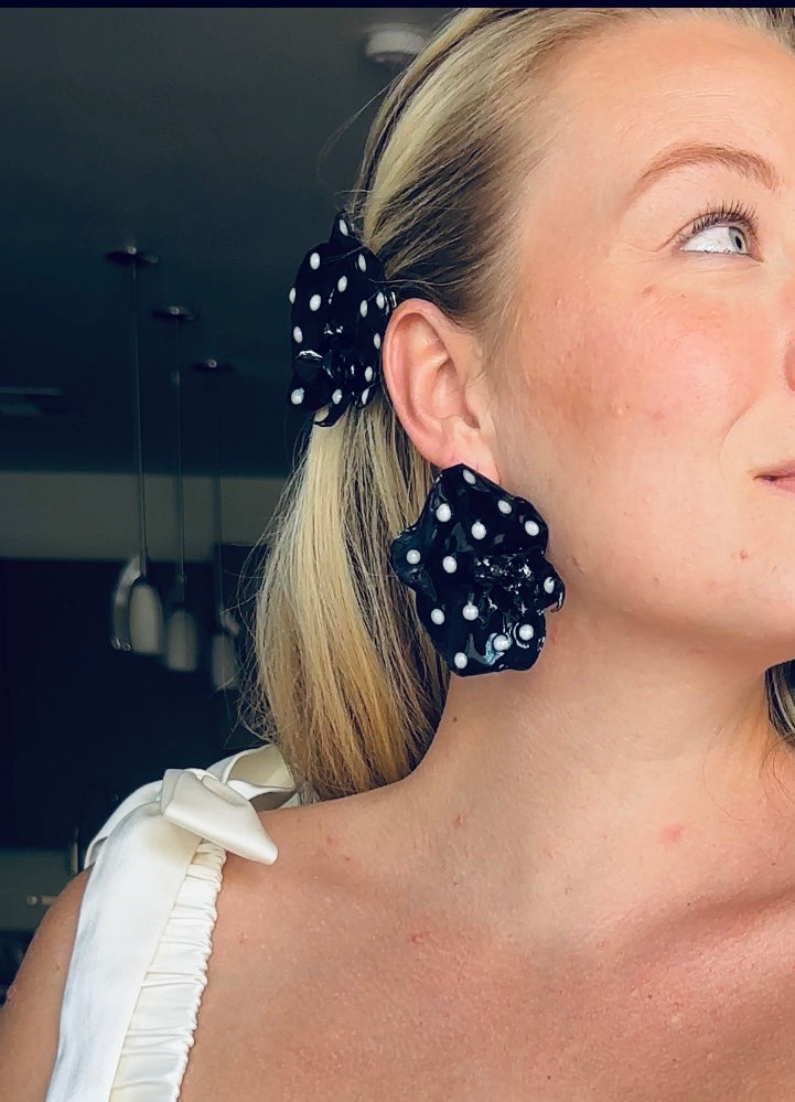 Black Polka Dot Orchid Earrings