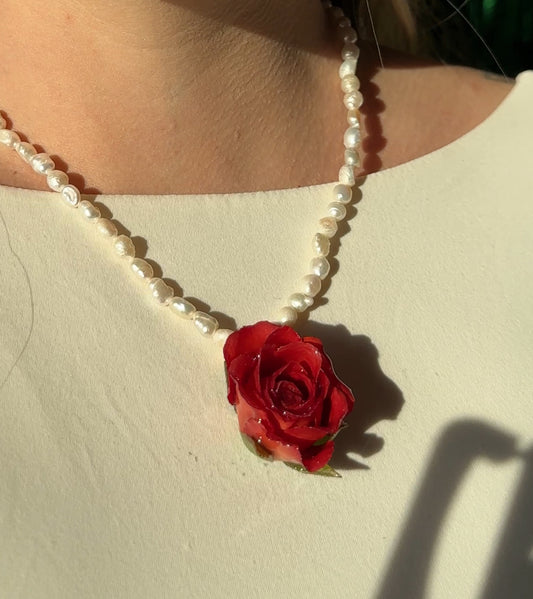 Red Rose Pearl Necklace