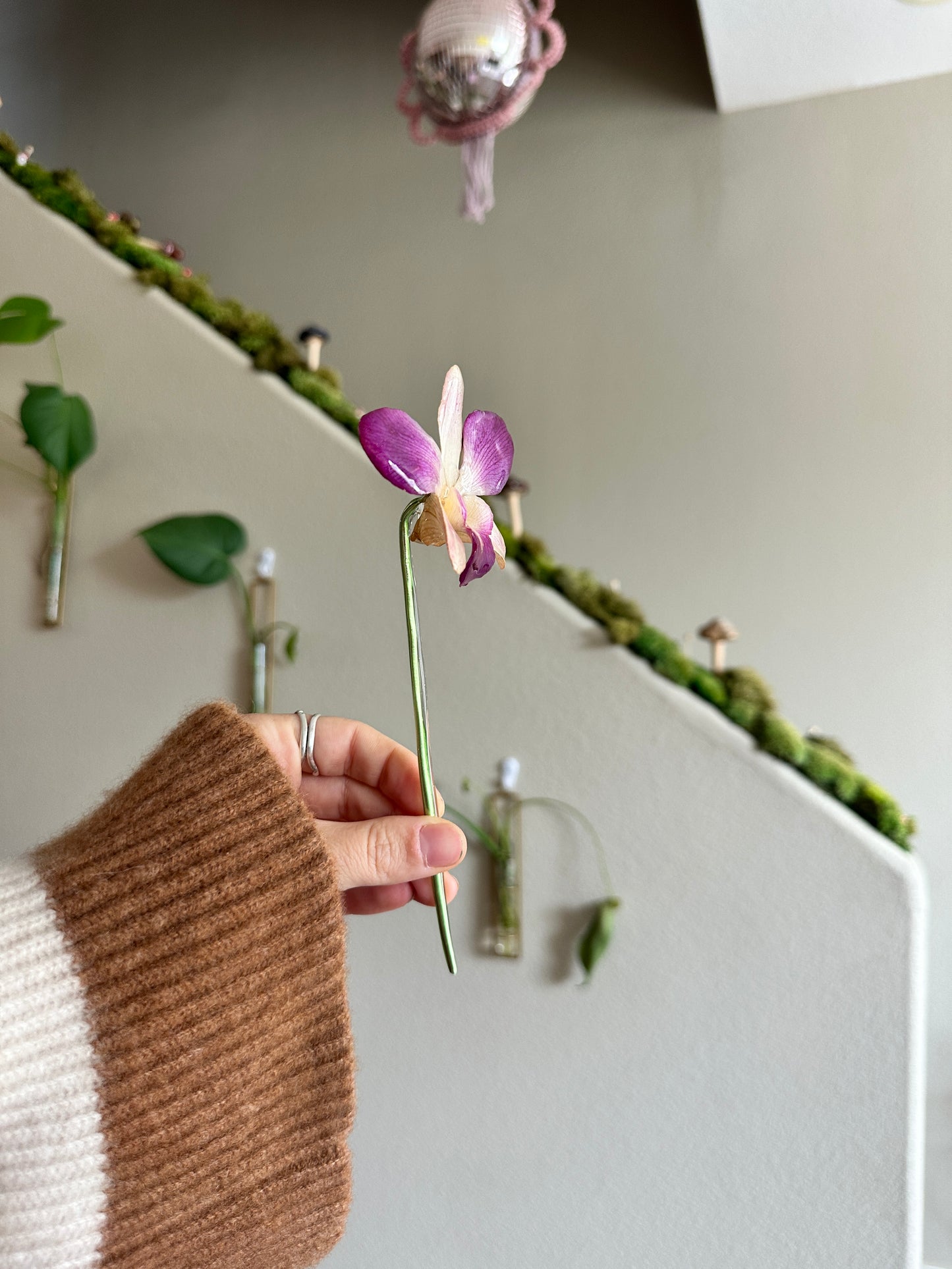 Pink Dendrobium Orchid Hair Stick