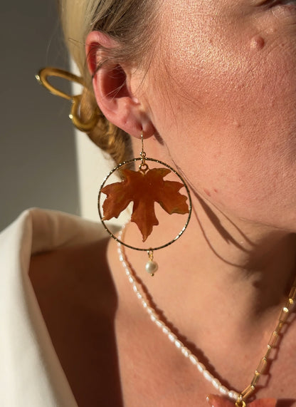 Maple Leaf Hoop Dangle