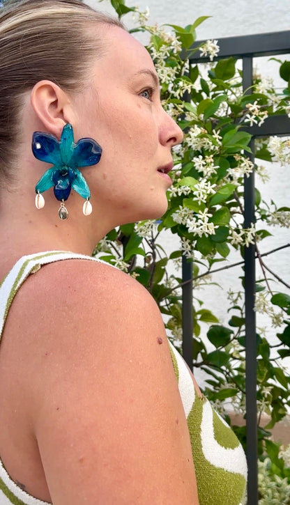Indigo Orchid Shell Earrings
