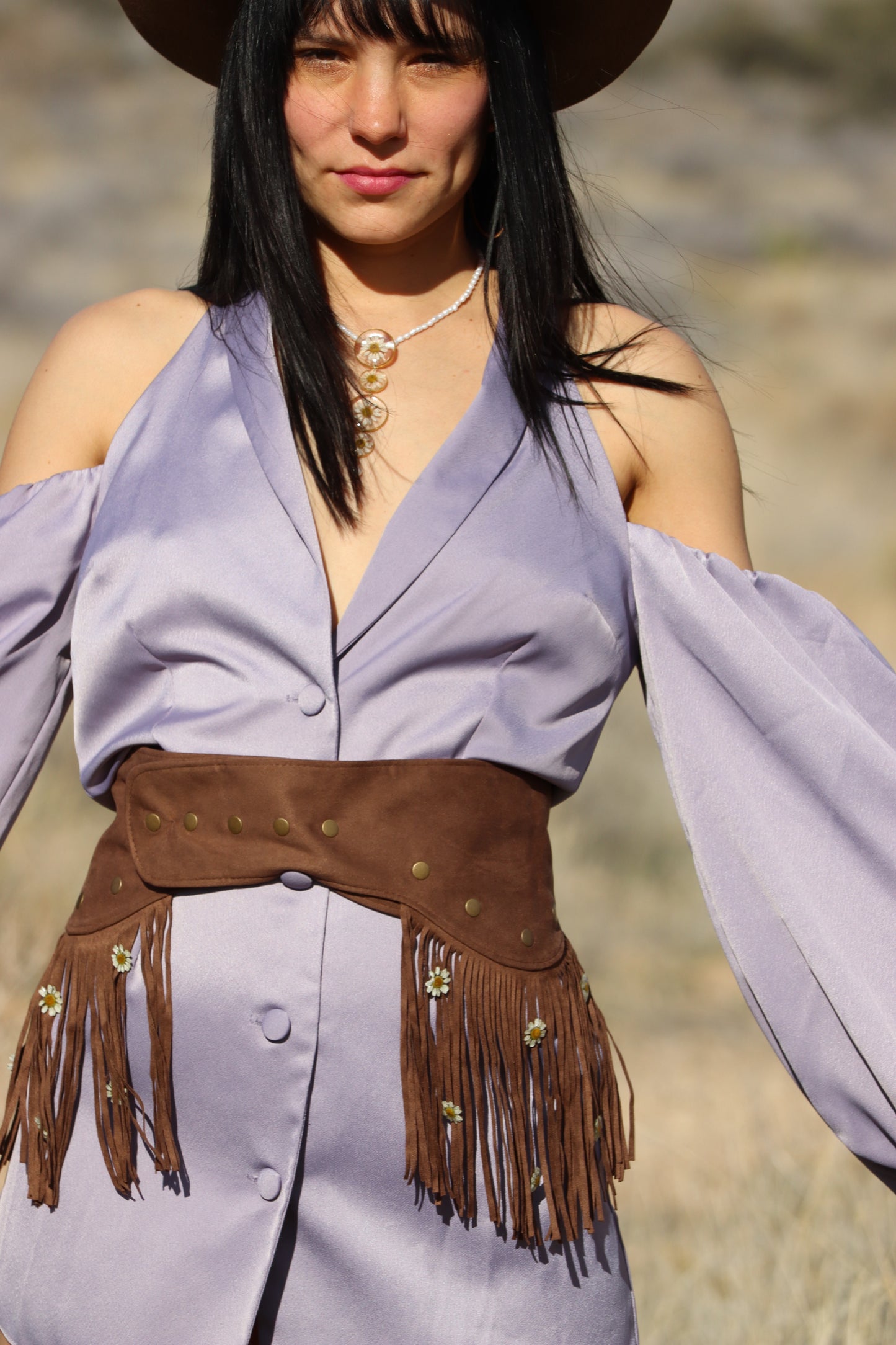 Brown Suede Fringe Belt