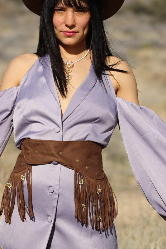 Brown Suede Fringe Belt