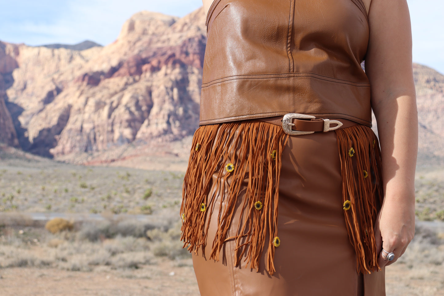 Yellow Mum Suede Fringe Belt