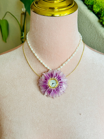 Gerber Daisy Clock Necklace