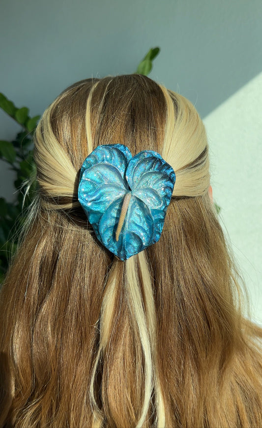 Blue Anthurium Hair Pin