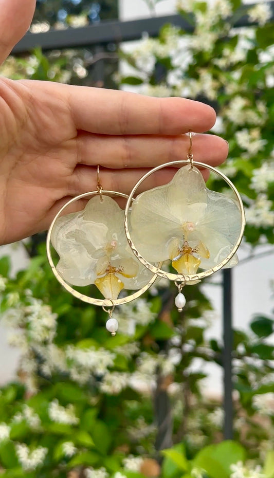 White Orchid Hoop Dangles