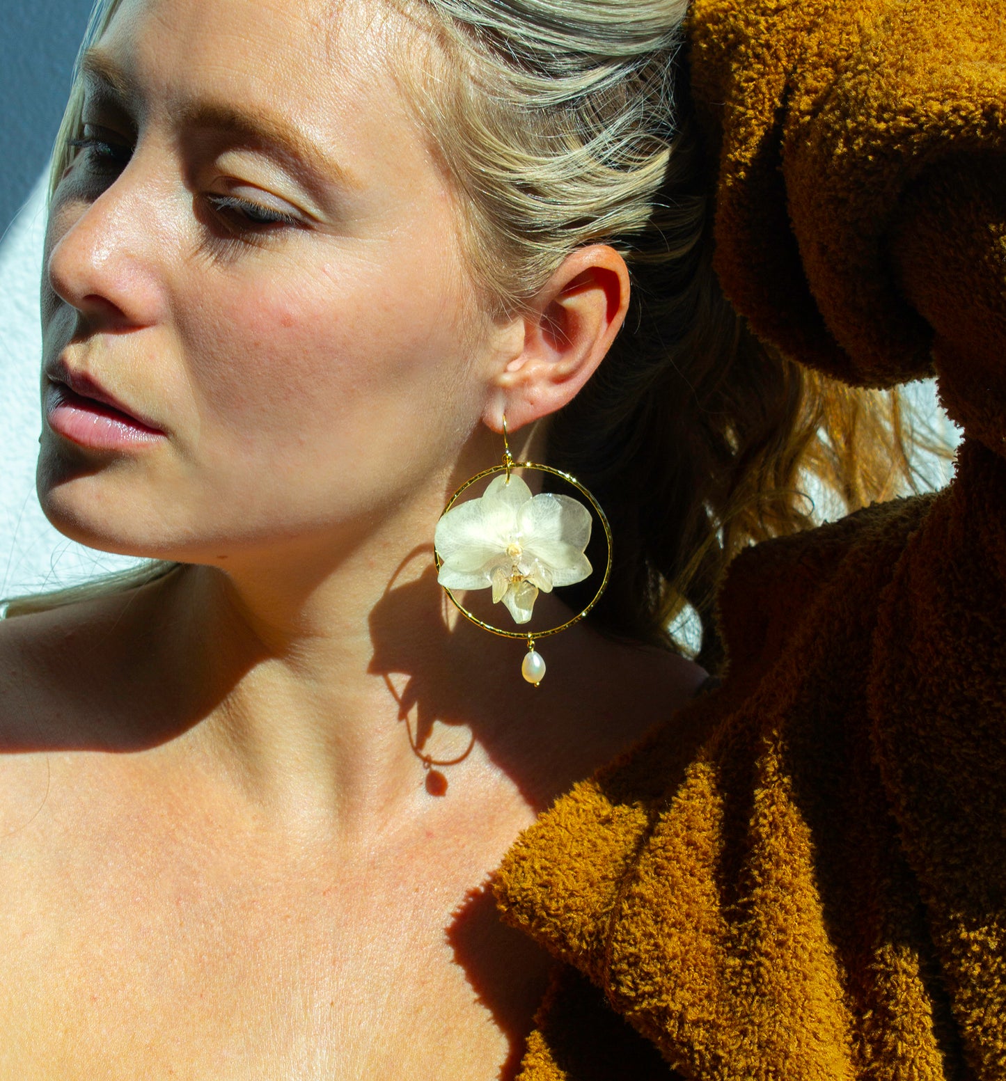 White Orchid Hoop Dangles