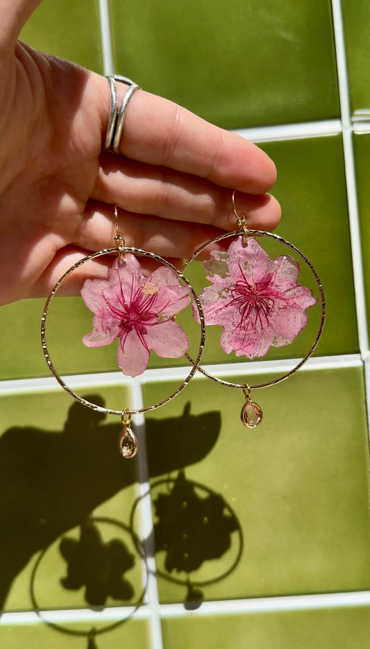 Cherry Blossom Hoop Dangles