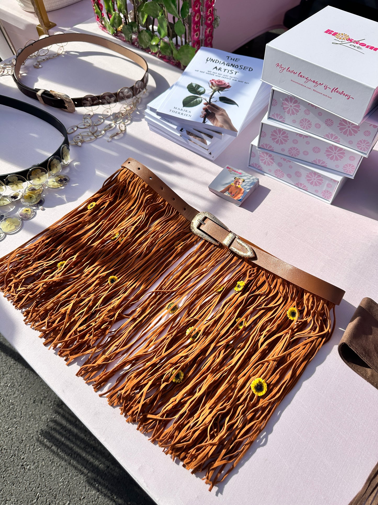 Yellow Mum Suede Fringe Belt