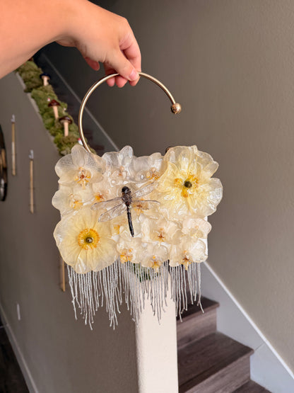 White Orchid Poppy Fringe Purse