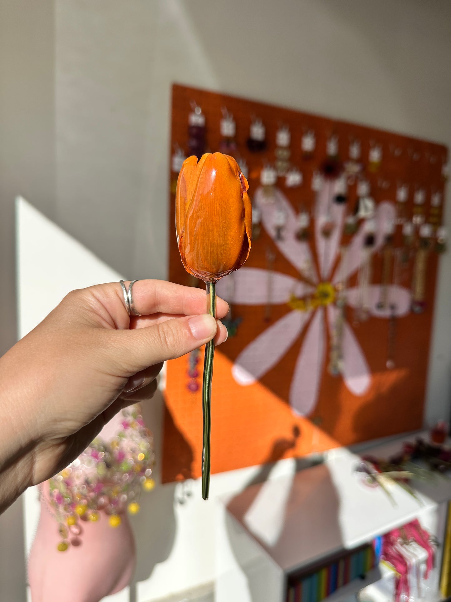 Orange Tulip Hair Stick