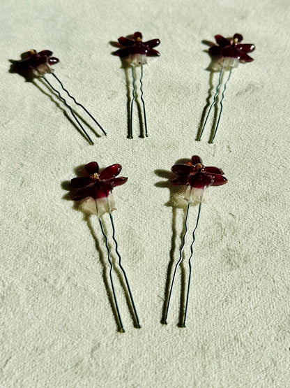 Mini Burgundy Orchid Bobby Pins