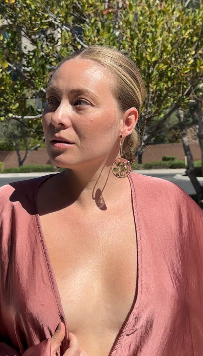 Pink Rose with Emerald Hoops