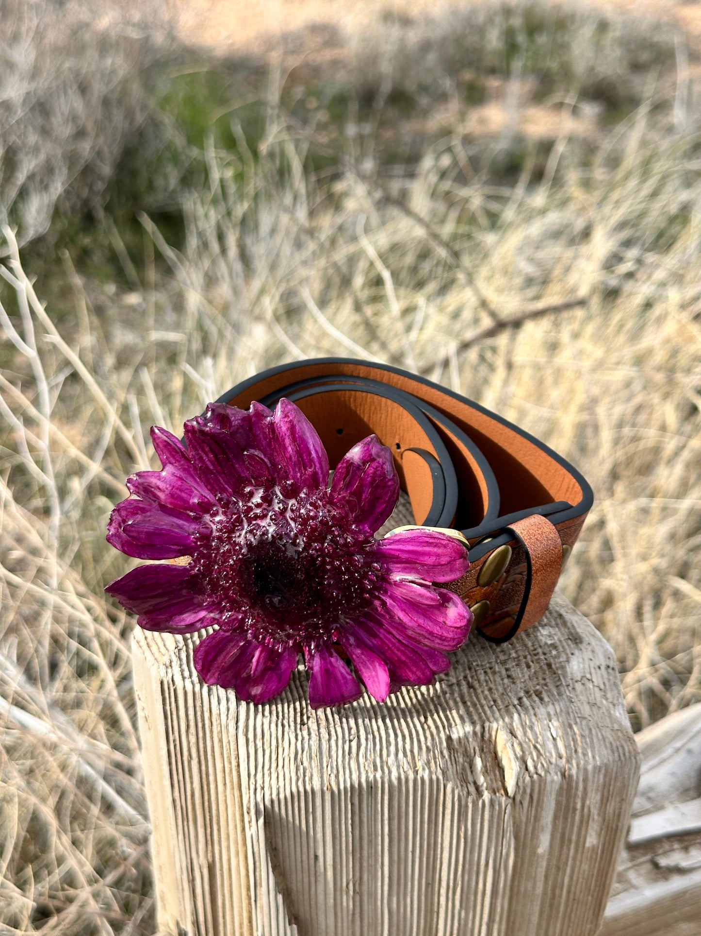 Large Purple Gerber Daisy Belt Buckle
