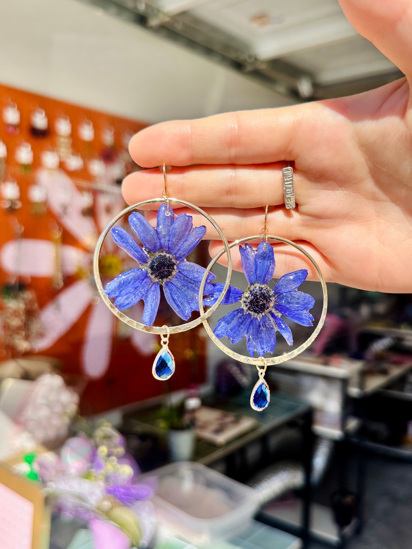 Blue Cineraria Hoops Dangles