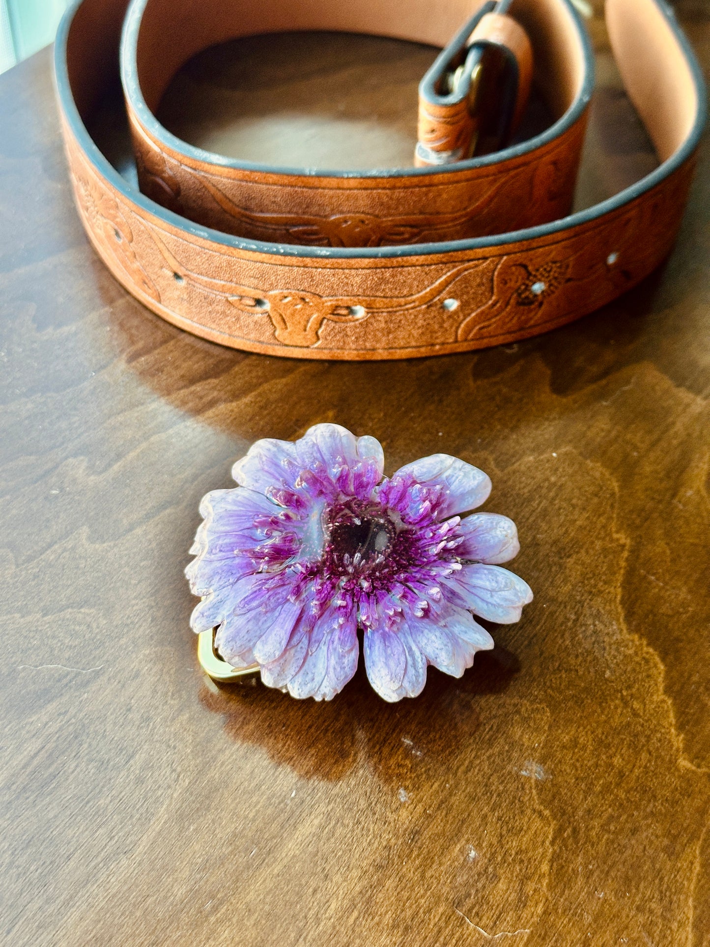 Pink Gerber Daisy Belt Buckle