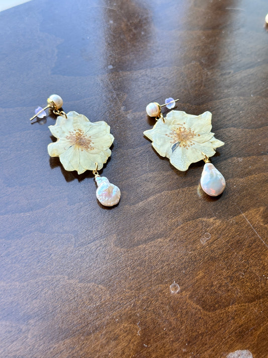 Baroque Pearl Rose Drop Earrings