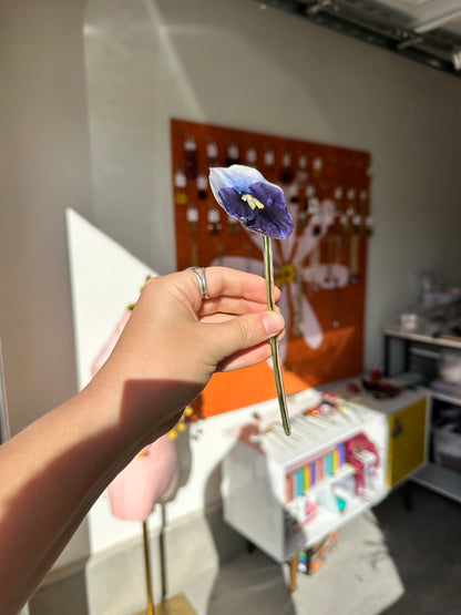 White and Blue Pansy Hair Stick