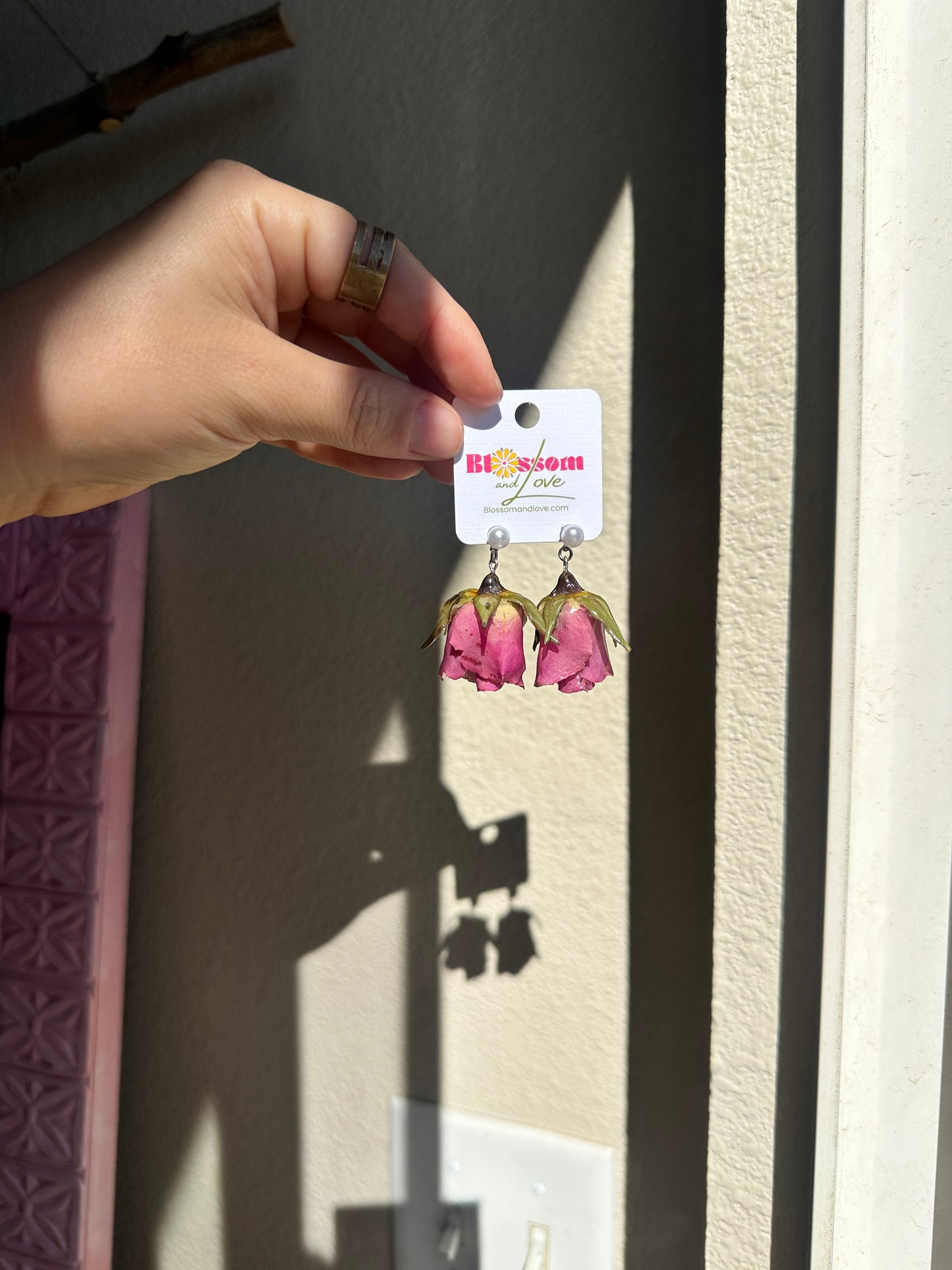 Pink Rose Pearl Studs