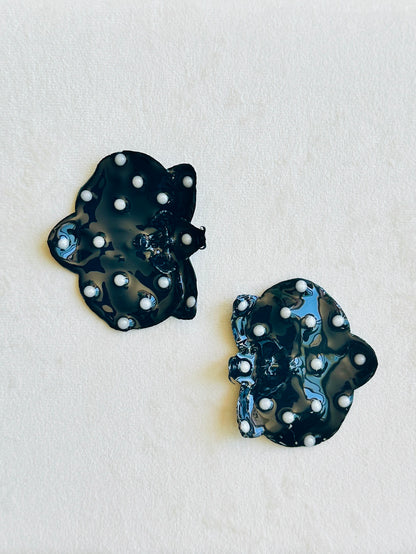 Black Polka Dot Orchid Earrings