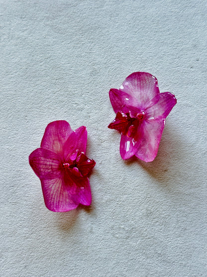 Large Pink Orchid Studs