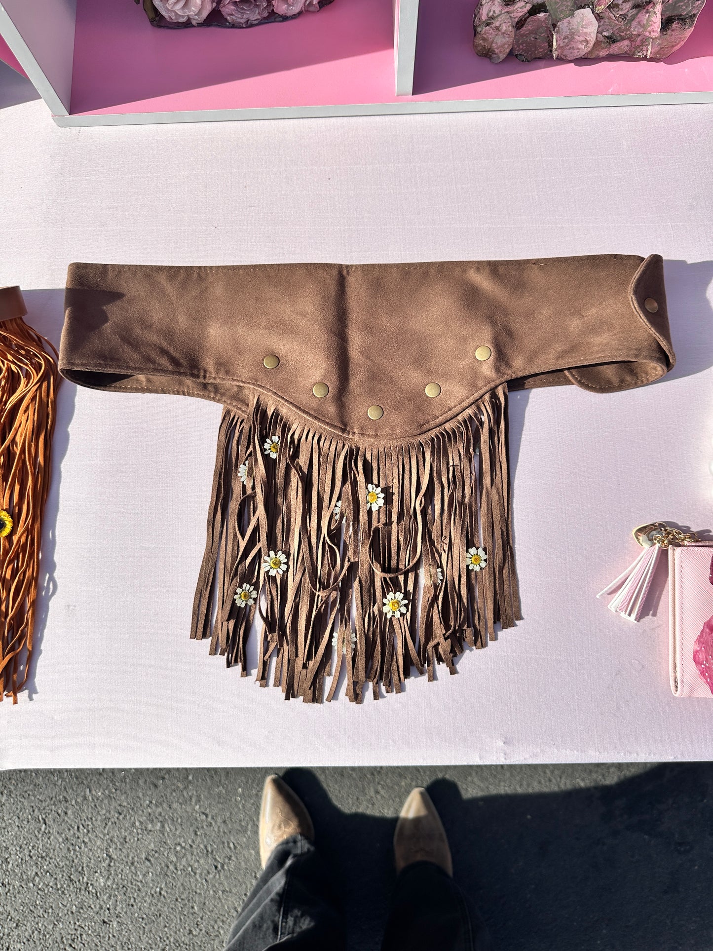 Brown Suede Fringe Belt