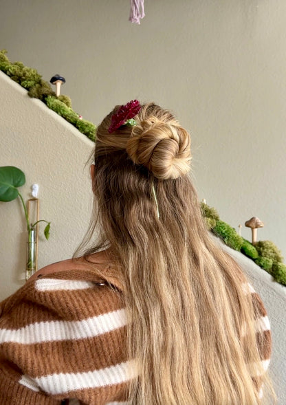 Burgundy Carnation Hair Sticks