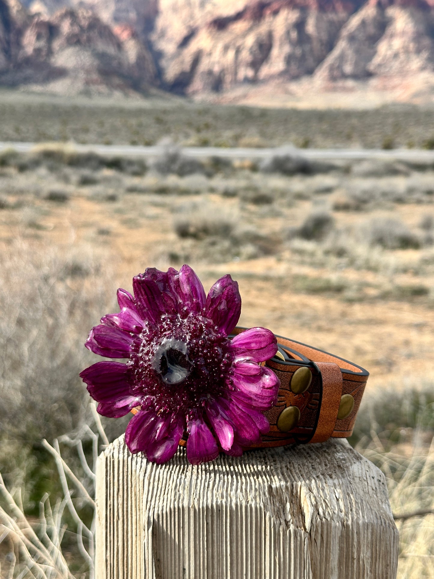 Large Purple Gerber Daisy Belt Buckle