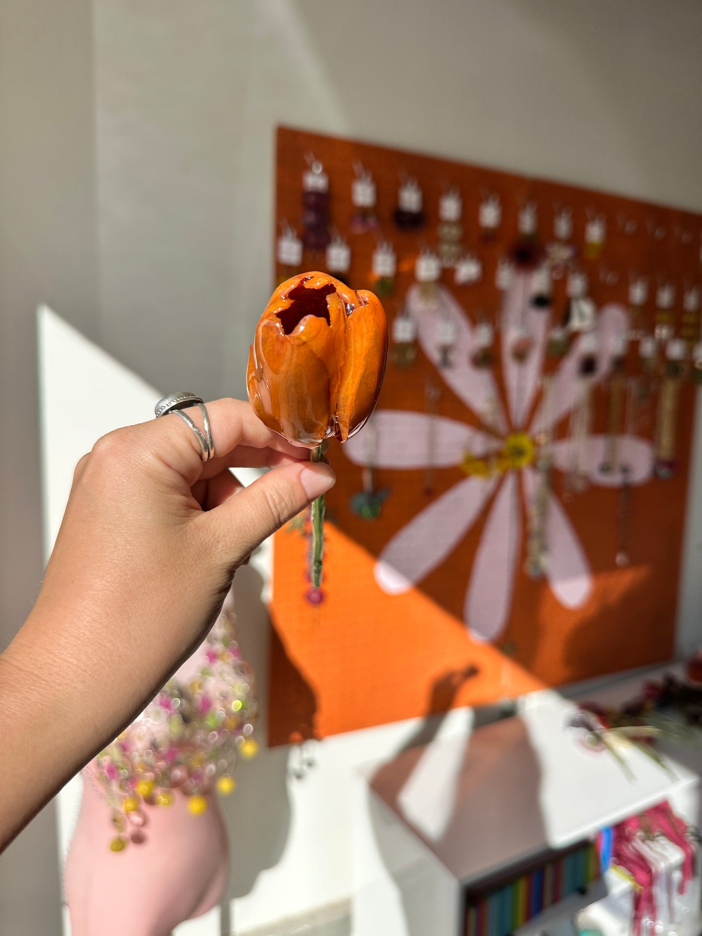 Orange Tulip Hair Stick