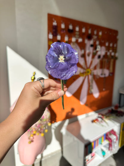 Blue Pansy Hair Stick