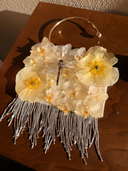 White Orchid Poppy Fringe Purse