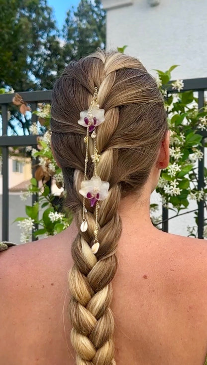 Beachy Orchid Chain Hair Stick