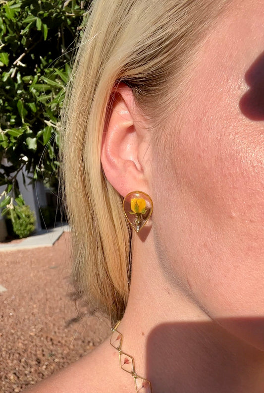 Yellow Rose Bud Studs