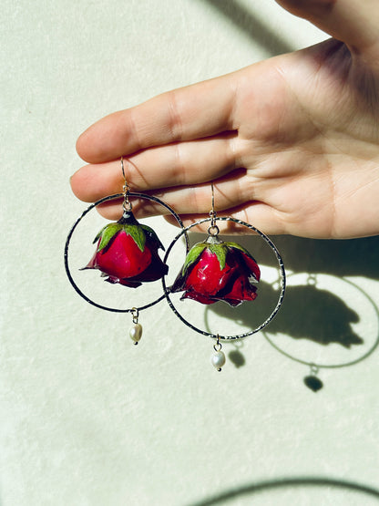 Red Rose Hoop Dangles