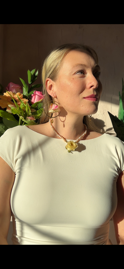 Light Yellow Rose Pearl Necklace