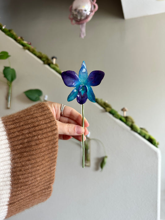 Indigo Dendrobium Orchid Hair Stick