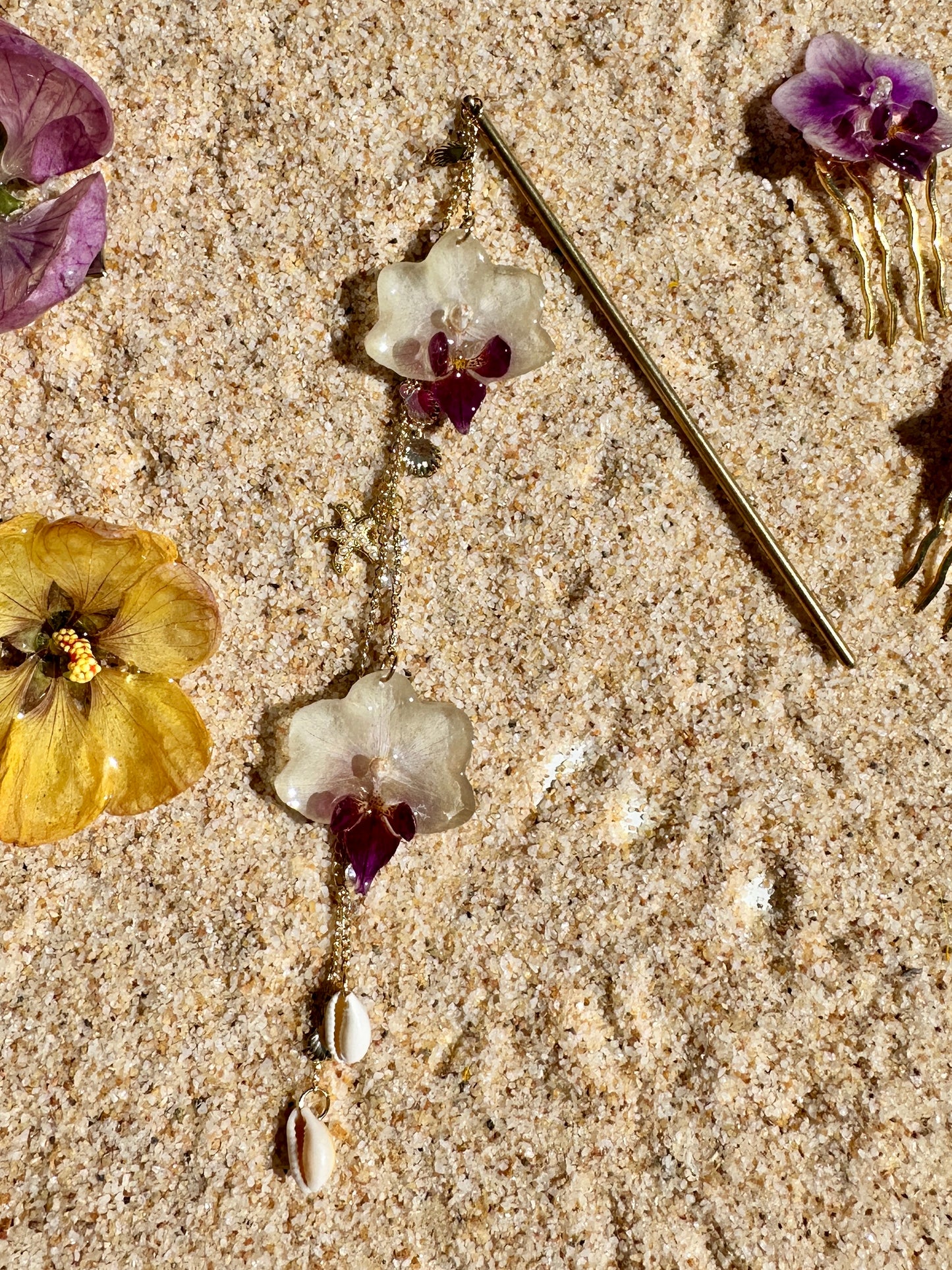 Beachy Orchid Chain Hair Stick