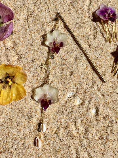 Beachy Orchid Chain Hair Stick