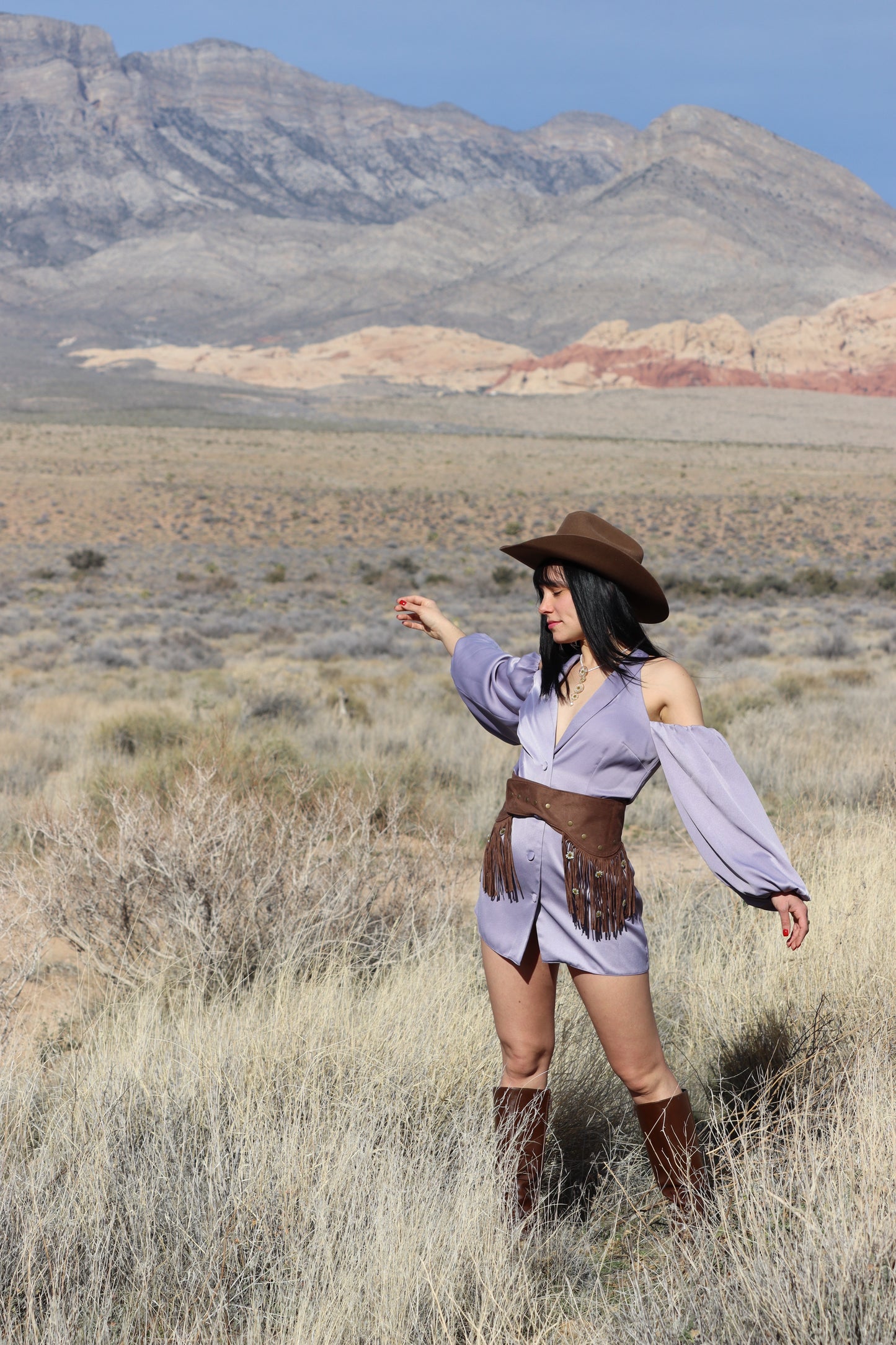 Brown Suede Fringe Belt