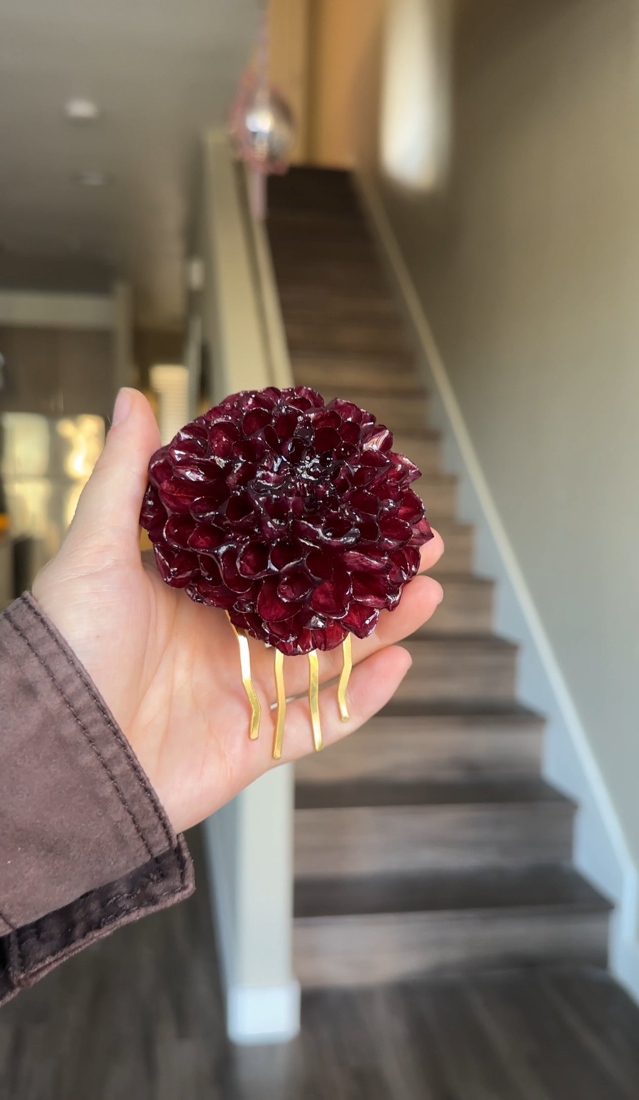 Red Dahlia Hair Pin