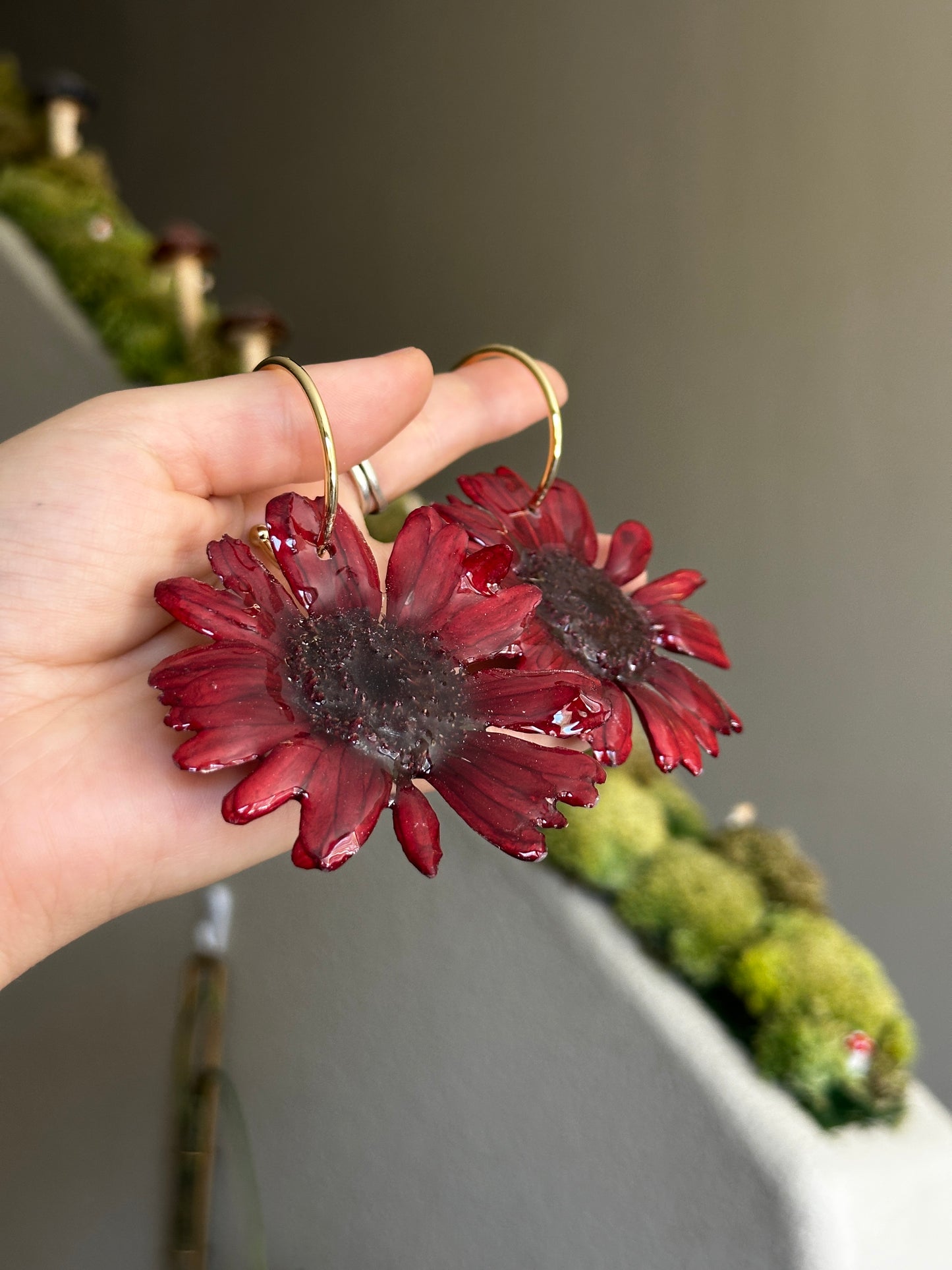 Red Gerber Daisy Hoops