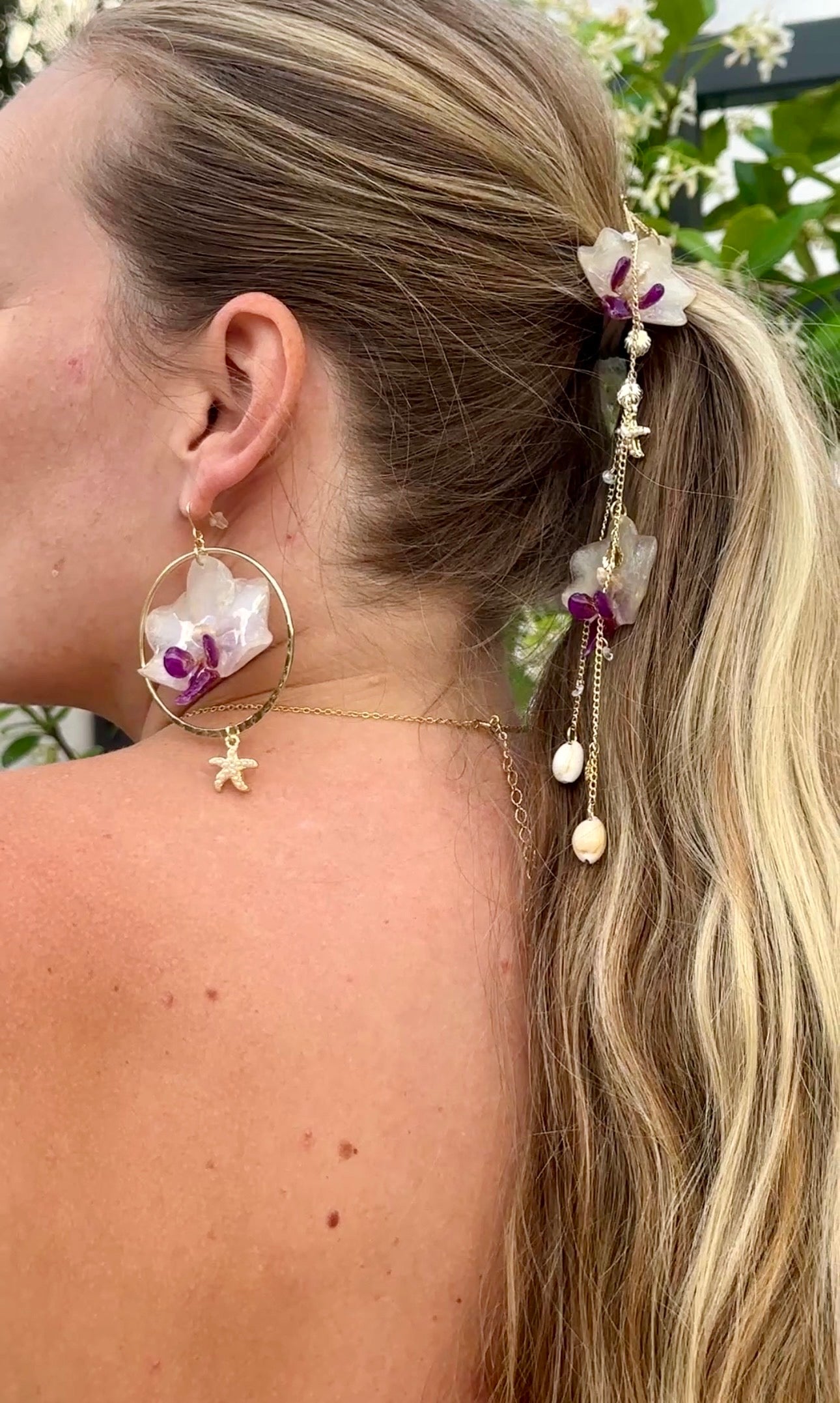 Beachy Orchid Chain Hair Stick