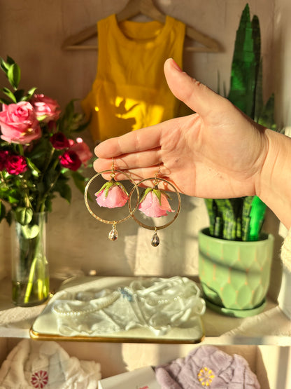 Pink Rose Hoops Dangles