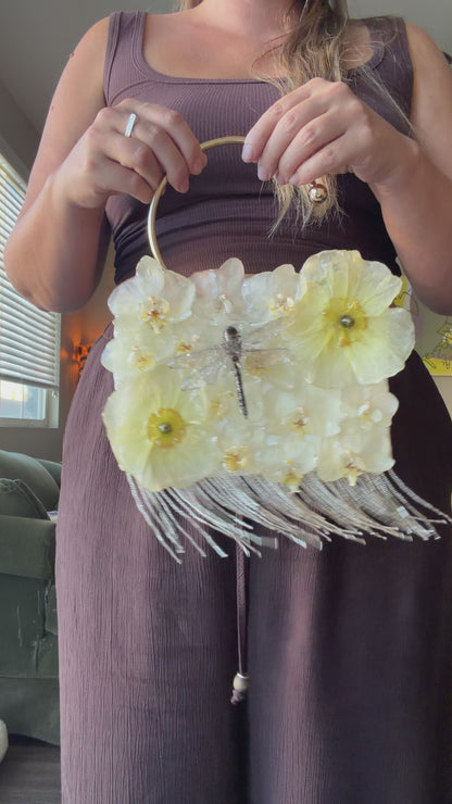 White Orchid Poppy Fringe Purse