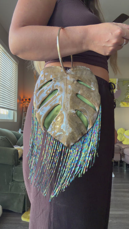 Monstera Fringe Purse